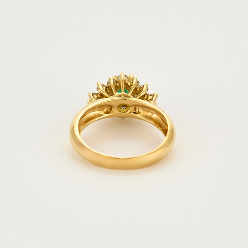 Bague 54 Bague marguerite or jaune, diamants et émeraude 58 Facettes ENG10398