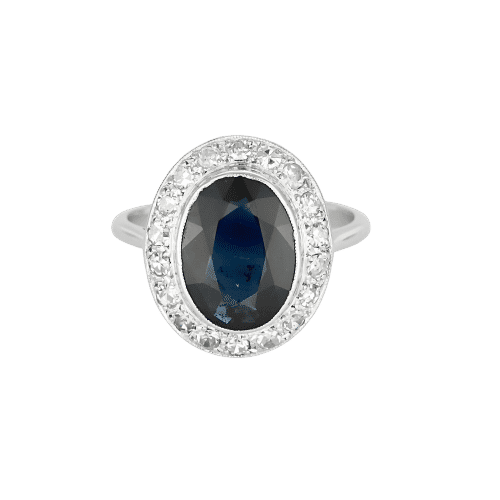 Bague 53 Bague en or blanc et platine, saphir et diamants 58 Facettes GU299