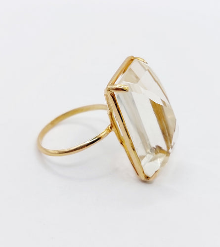 Bague cocktail vintage en or 18k et pierre jaune