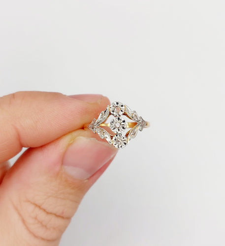 Bague 52 Bague antique diamants taille roses en or 18k monture fleurie 58 Facettes A06398