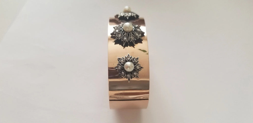 Bracelet Bracelet ancien or rose, perles et diamants anciens 58 Facettes