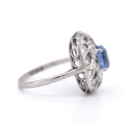 Bague 56 Bague Vintage Saphir et Diamants, Style Art Déco 58 Facettes