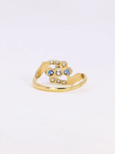 Bague 54 Bague Art Nouveau trilogie or jaune saphir diamants 58 Facettes 1076.2