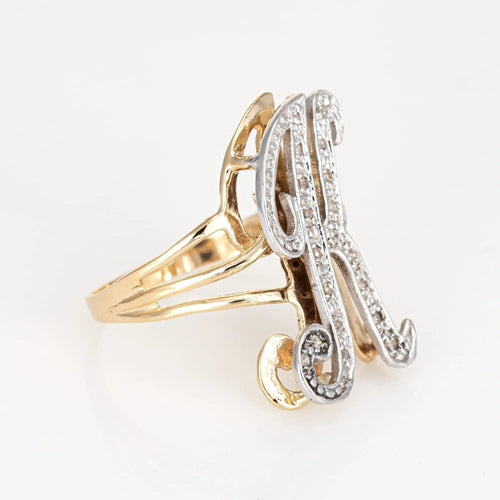 Bague Bague vintage en or jaune 14 carats avec initiale en diamant et lettre K, taille 9, bijou de succession raffiné 58 Facettes G12486