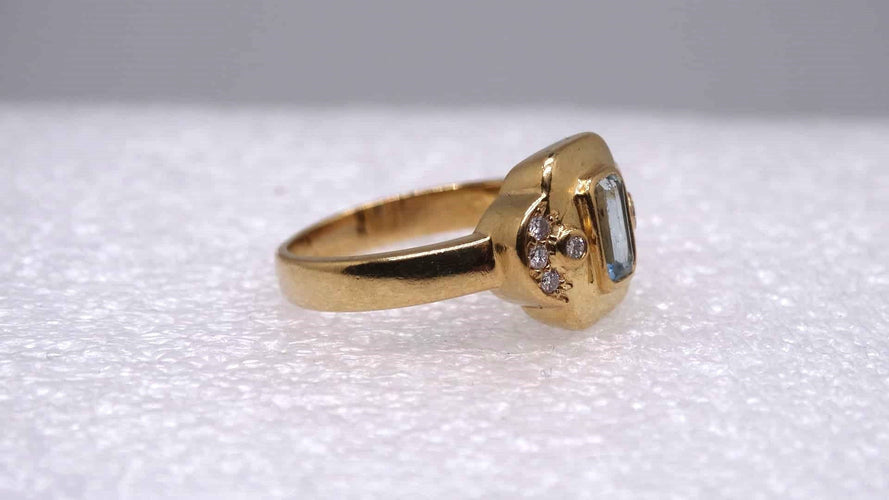 Bague 55 Bague or Aigue Marine et Diamants 58 Facettes 11680