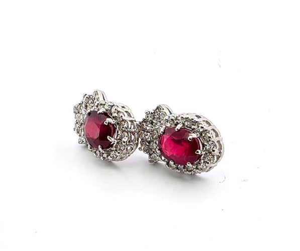 Boucles d'oreilles Boucles d'oreilles en platine serties de rubis et de diamants 58 Facettes