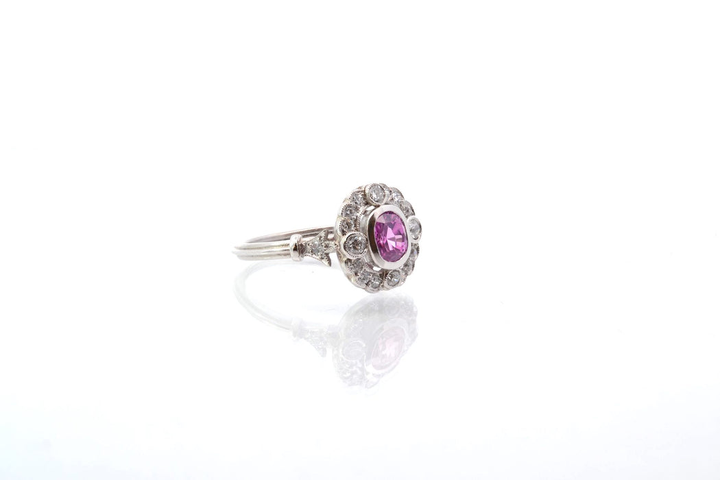 Bague Platine Saphir rose Diamants