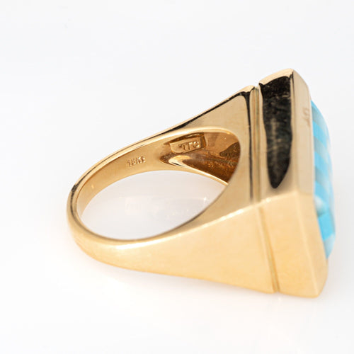 Bague 54 Bague damier en or jaune incrustée de turquoise 58 Facettes G13964