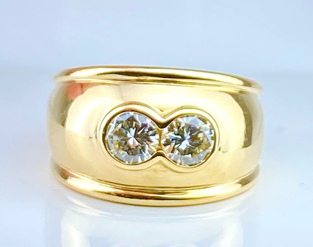 Bague Bague jonc/ bandeau en or jaune 18 carats ornée de 2 diamants 58 Facettes AB430