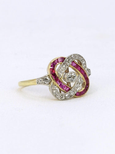 Bague 54 Bague Belle Epoque or jaune diamants rubis calibres 58 Facettes 1128.7