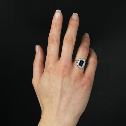 Bague 55 Bague platine saphir diamant art déco 58 Facettes 23-374