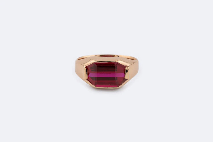 Bague 16 / Oro Rosa Bague en or rose avec pierre rouge 58 Facettes ANL706