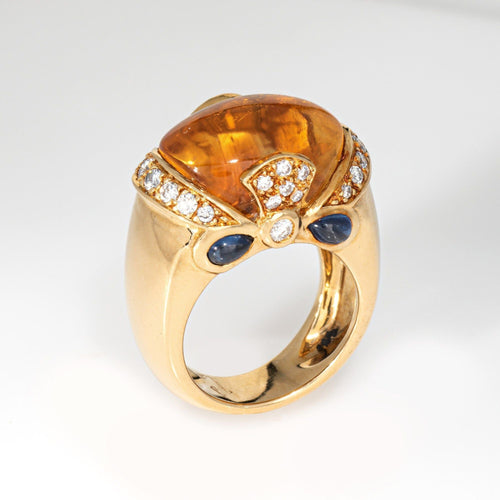 Citrine Sapphire Diamond Ring Vintage 18k Yellow Gold Sz 5 Cocktail Jewelry 58 Facettes G13758