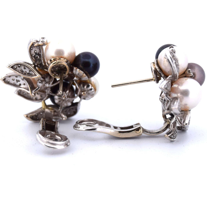 BOUCLES D'OREILLES VINTAGE en or blanc avec perles