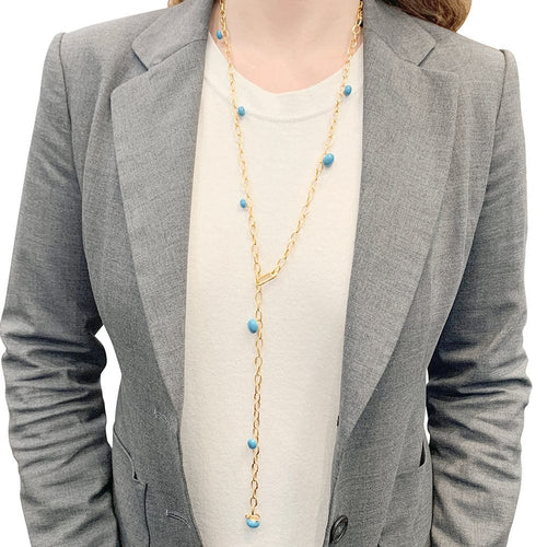 Collier Sautoir Pomellato, "Capri", or rose, céramique turquoise. 58 Facettes 33660