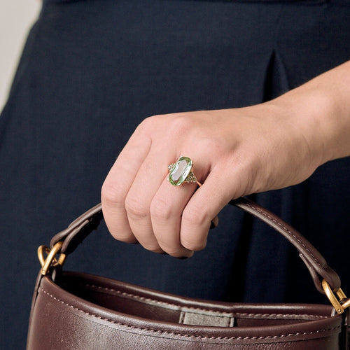 BAGUE OR JAUNE TOURMALINE VERTE ET DIAMANTS