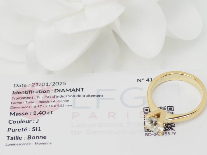 Bague 55 Bague solitaire en or jaune et diamant 1.40ct 58 Facettes 31380/31535