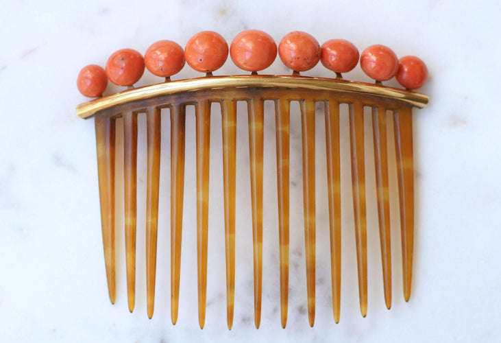 Peigne à Cheveux Ancien Corail Or Jaune 58 Facettes