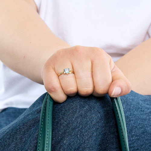 Bague 49 Bague solitaire or jaune et aigue marine 58 Facettes VAN01622