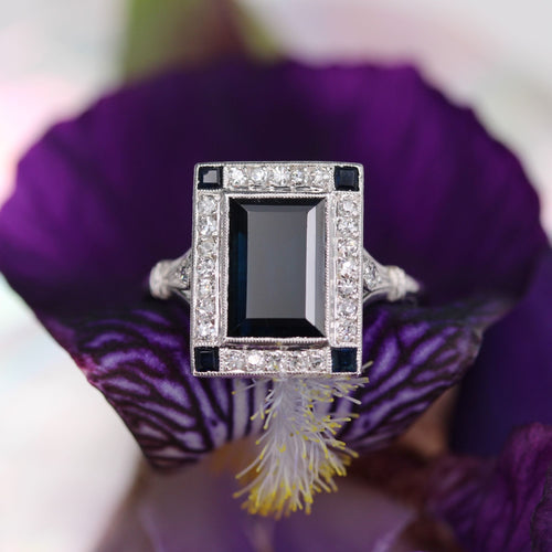 Bague 55 Bague platine saphir diamant art déco 58 Facettes 23-374