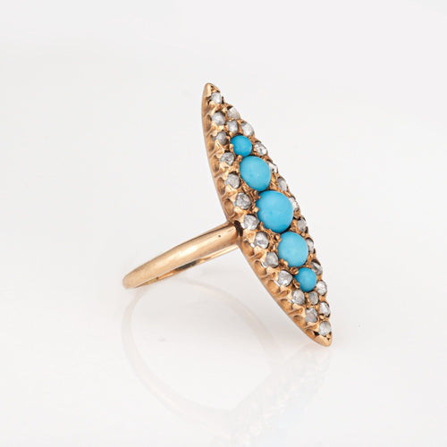 Bague Bague navette victorienne antique en or jaune et diamants turquoise 58 Facettes G14020