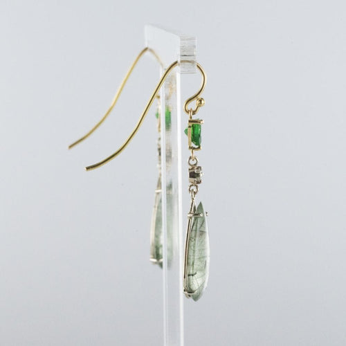 Boucles d'oreilles Boucles d'oreilles quartz à rutile grenats tsavorites et diamants 58 Facettes 18-352