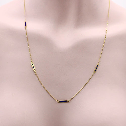 Collier 14K Gold Vintage UnoAErre Blue Plique-à-Jour Chain 58 Facettes