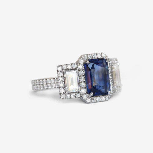 Bague Bague octogonale en saphir bleu de 3,23 carats GRS 58 Facettes R817