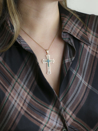 Pendentif Pendentif croix Art Nouveau or jaune turquoises 58 Facettes 1190.6