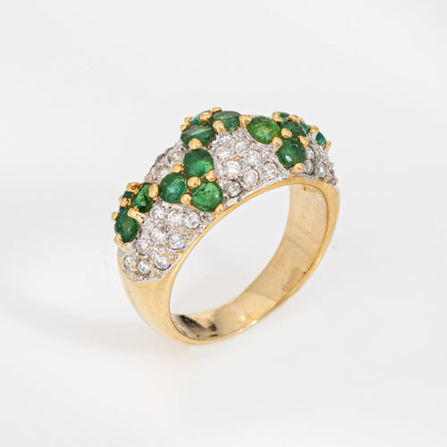 Bague Bague zigzag diamant émeraude des années 80, taille 5, bijou vintage en or jaune 18 carats 58 Facettes G13950