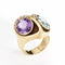 Bague Bague hibou vintage en or jaune 14 carats avec améthyste, topaze bleue et diamant, taille 6, bande large 58 Facettes G13155