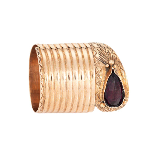 Bague Bague serpent extra large de style victorien ancien, en or rose 14 carats et grenat, taille 7. Bijou de haute qualité. 58 Facettes G14216