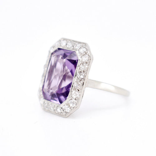 Bague 57 Bague Art Déco, Or 18 Carats, Platine, Améthyste et Diamants 58 Facettes 406