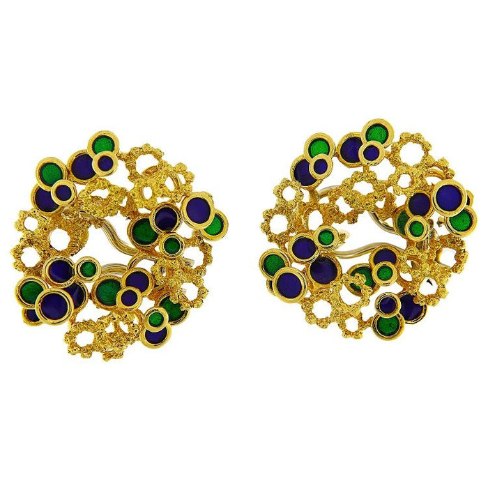 Boucles d'oreilles Boucles d'oreilles en or jaune et émail 58 Facettes G3664