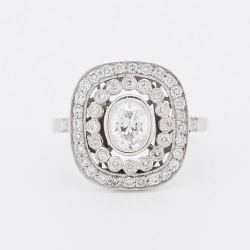 Bague 45.5 Bague de Fiançailles Style Art Déco Double Halo, Platine et Diamants 58 Facettes 346