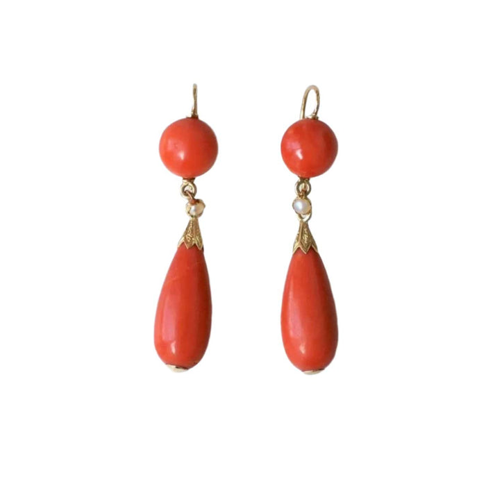 Boucles d'oreille anciennes or jaune, corail