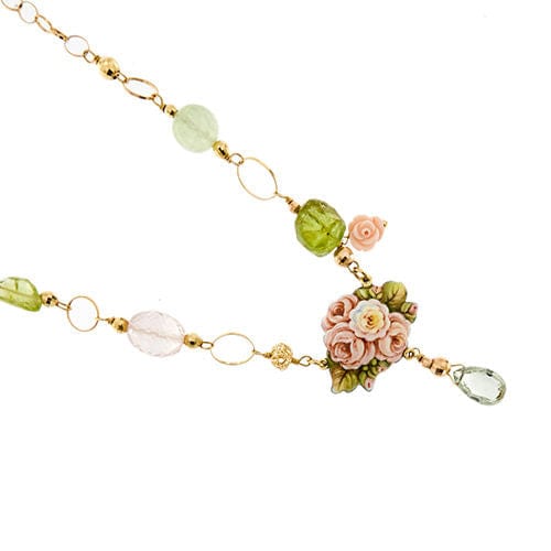 Collier avec fleur en émail et pierres précieuses