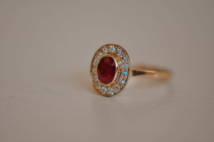 Bague Vintage yellow gold ruby ring 58 Facettes