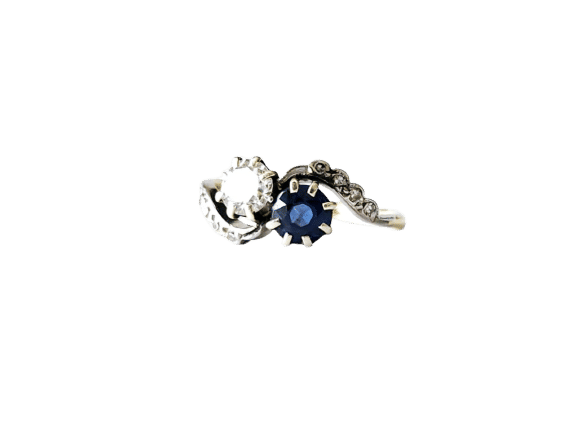 Bague 50 Bague Toi et Moi or jaune - Diamant et saphir 58 Facettes