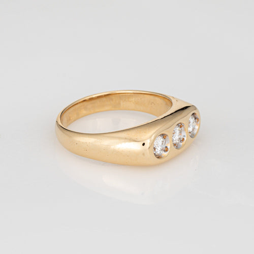 Vintage Three Diamond Ring Sz 10 Band 14k Yellow Gold Trilogy Estate Jewelry 58 Facettes G14055