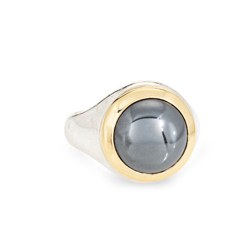 Bague Bague Tiffany & Co. en hématite, taille 5,75, argent sterling et or 18 carats, signée, vers 1999 58 Facettes G14213