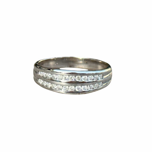 Bague 50 Alliance or blanc double rang diamants 58 Facettes 206