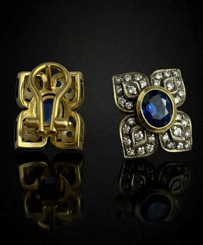Boucles d'oreilles Boucles d'oreilles florales ornées de saphirs naturels et de diamants 58 Facettes