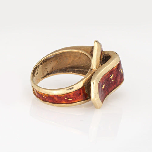 Bague 49 Bague de ceinture vintage en émail rouge et or jaune, bijou de succession raffiné 58 Facettes G14041