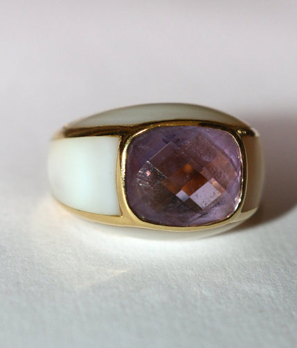 Bague 53 Bague jonc or jaune améthyste entourée de nacre 58 Facettes 588
