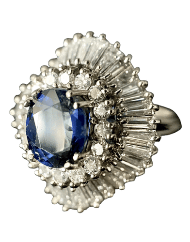 Bague 54 Bague Jupe avec saphir et diamants en baguette et brillant 58 Facettes