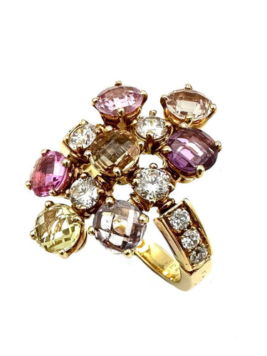 Bague 54 BVLGARI. Collection "Allegra", bague or jaune, saphirs de couleur et diamants 58 Facettes