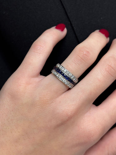 Bague 51.5 Alliance tour complet or blanc saphirs et diamants 58 Facettes 737