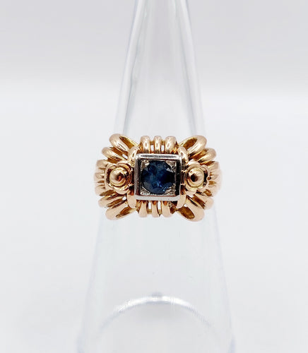 Bague 51 Bague Tank Art Déco or rose, saphir, monture géométrique (circa 1950) 58 Facettes A04685