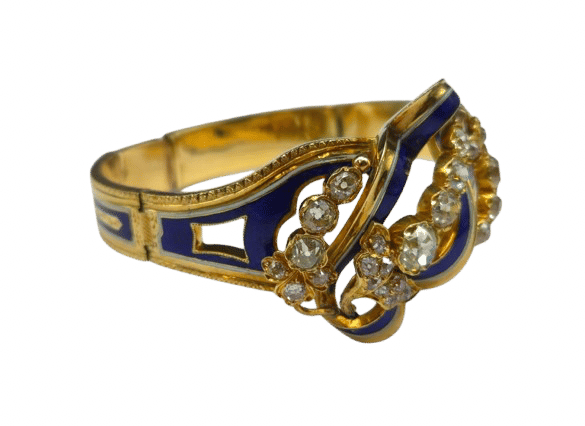 Bracelet Bracelet articulé or jaune, email et diamants XIXè siècle 58 Facettes